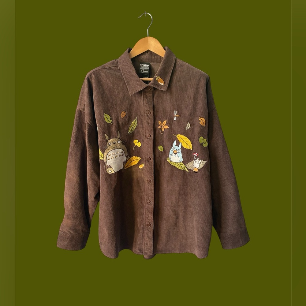 Totoro Long Sleeve Corduroy Buttondown Shirt Jacket